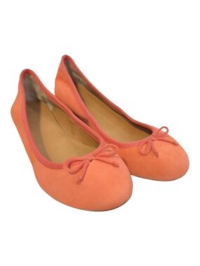 J.Crew Cece Suede Ballet Flats Coral Orange Bow Round Toe Classic Size 8 Shoes